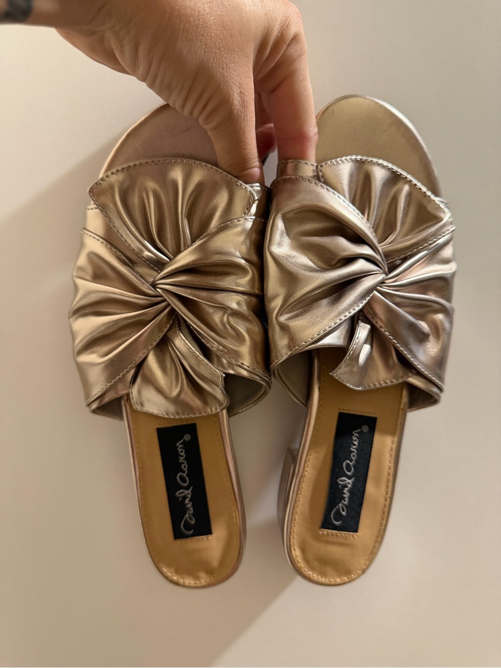 Metallic Knot Slide Sandals - Rose Gold